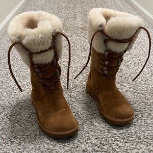 UGG Tan and Cream Lace-Up Boots